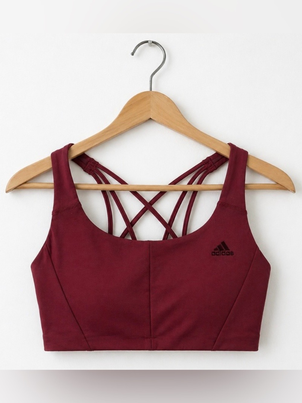 Adidas Burgundy Strappy Sports Bra Small A–C Medium Support Criss Cross Back